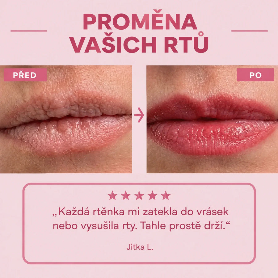 Před a po: rty bez rtěnky a rty s pH rtěnkou blooe