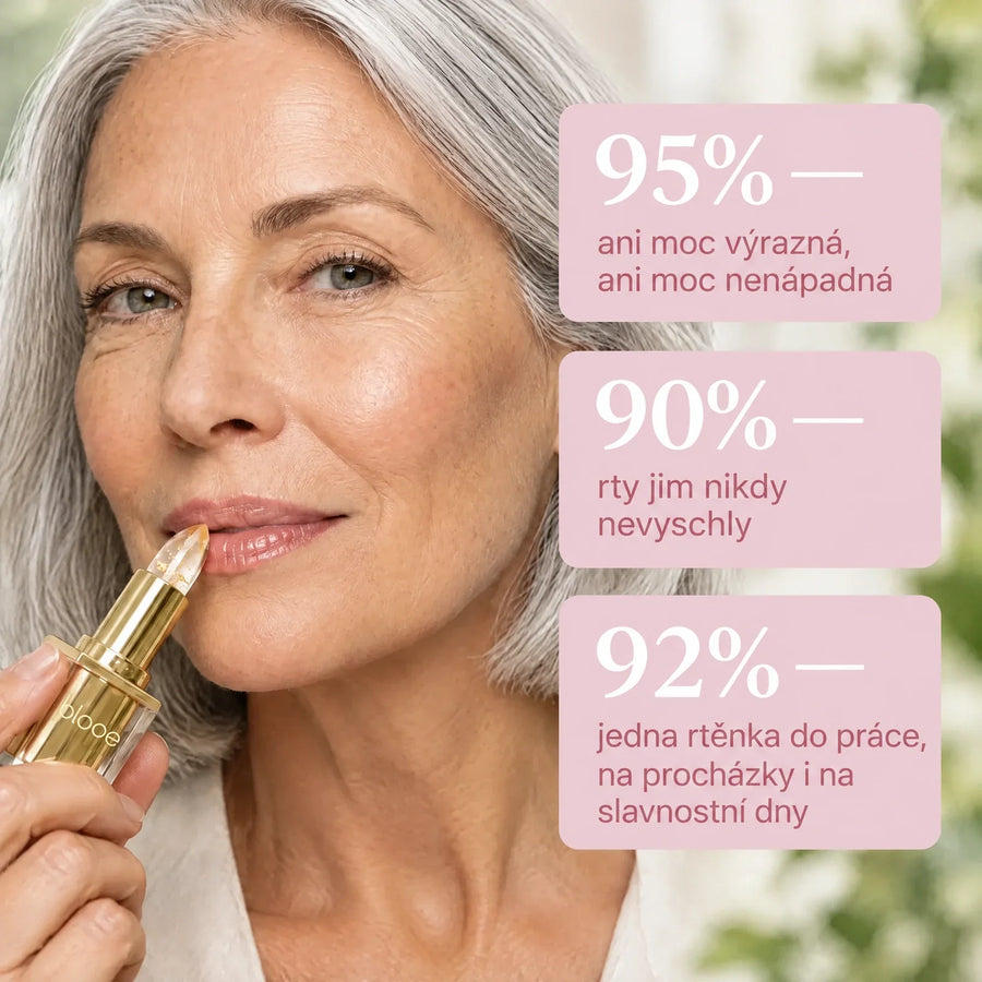 95 %: ani moc výrazná, ani moc nenápadná; 90 %: rty nikdy nevyschly; 92 %: jedna rtěnka na všechno