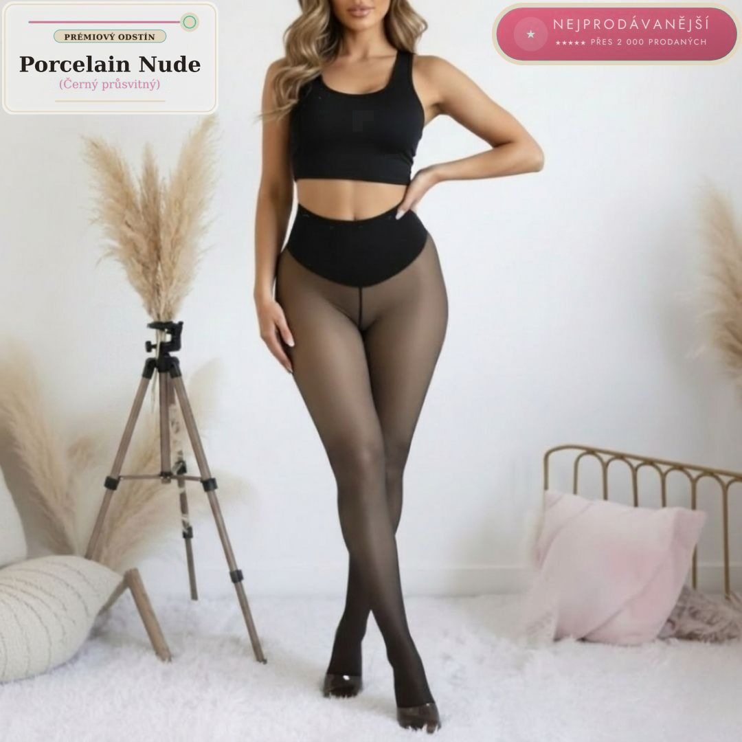 Porcelain Nude punčocháče s fleecovou podšívkou