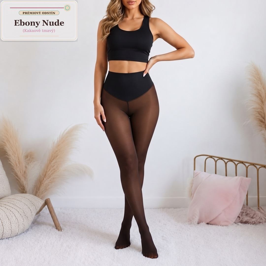 Ebony Nude punčocháče s fleecovou podšívkou