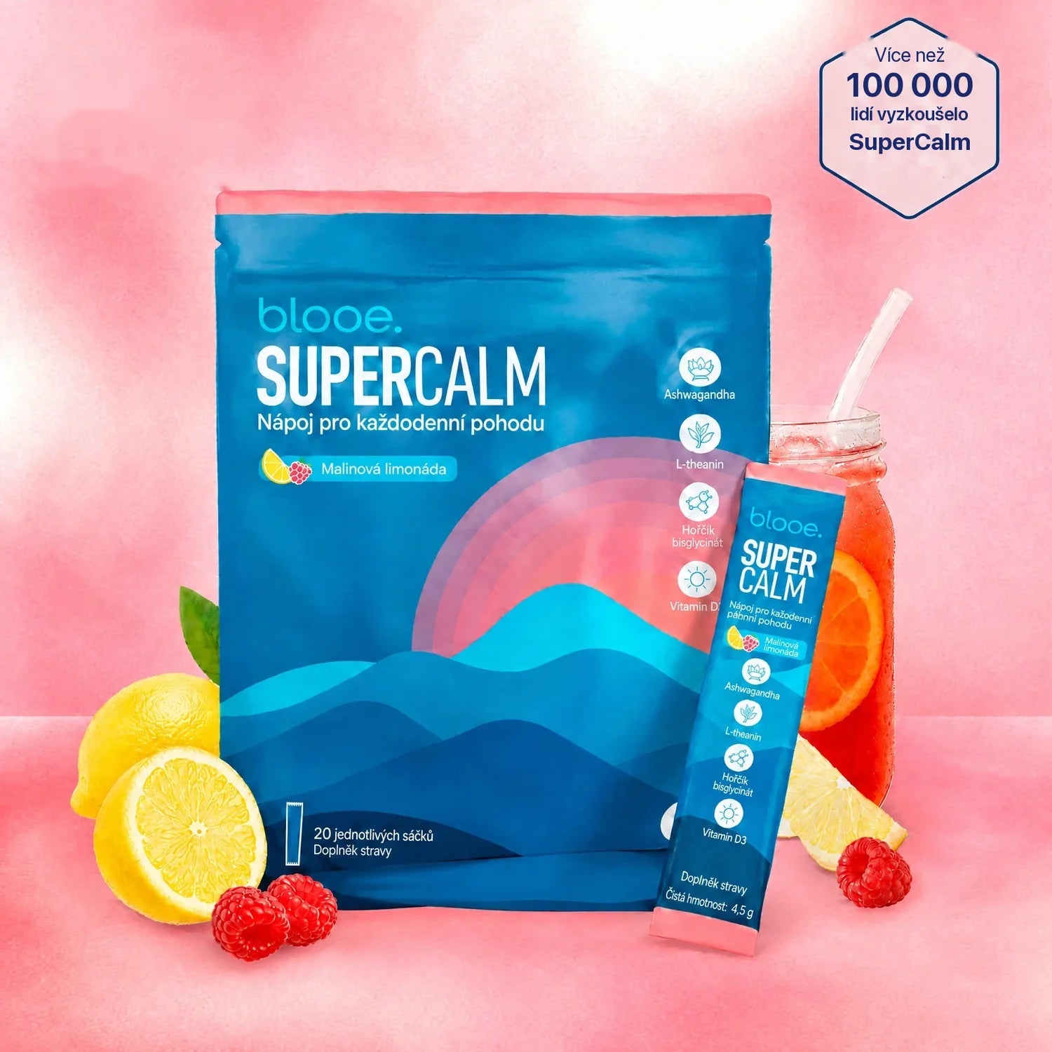 Sáček a jednotlivé sáčky blooe SuperCalm Malinová limonáda s malinami a citronem